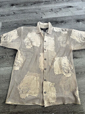 Vintage Frost Men's Animal Print Button Down in Beige & Brown Large